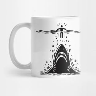 Stick figure shark in black ink Mug